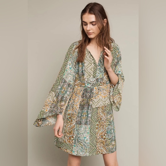 Anthropologie Floreat Silk Bell Sleeve Dress Size 2 - Picture 1 of 15